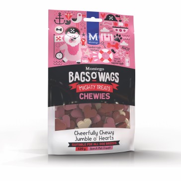 Montego Bags O Wags Jumble o' Hearts Chewies Tubs Dog Treats-120g